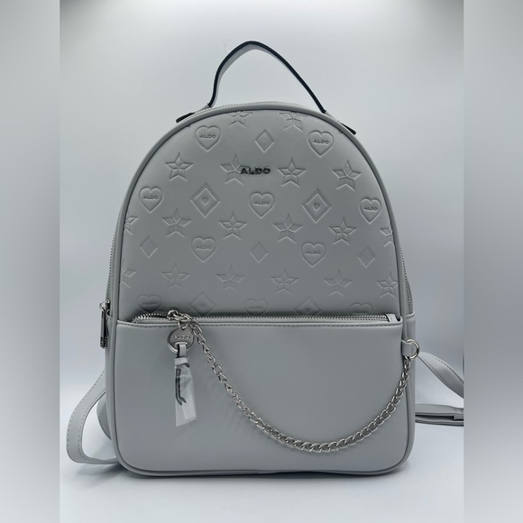 Aldo Mini Backpack Purse Light Gray Color With Chain Detail - Picture 1 of 7